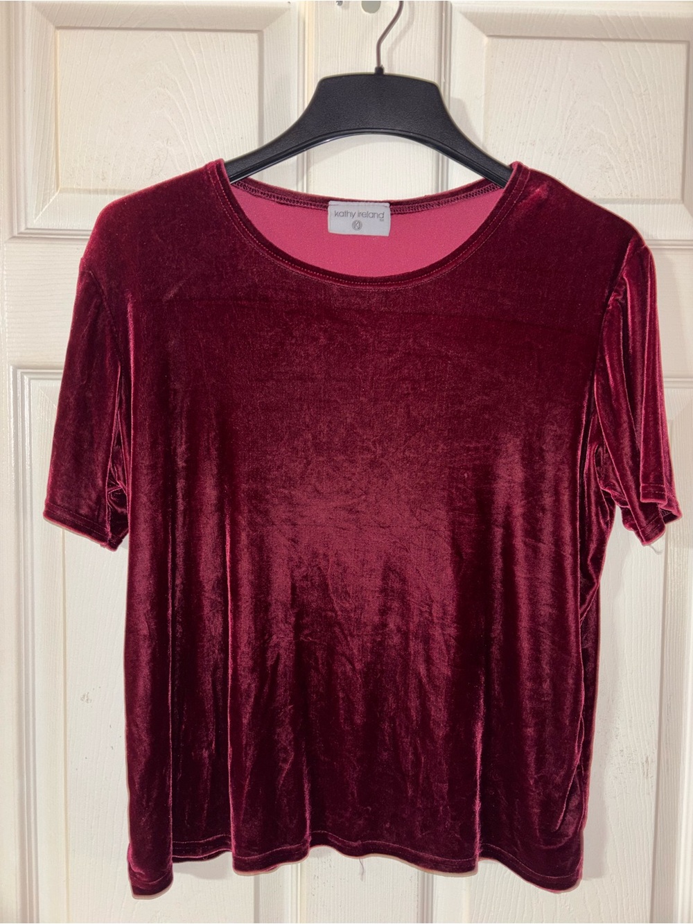 kathy ireland Plush Velvet Short-Sleeve Top — Wine